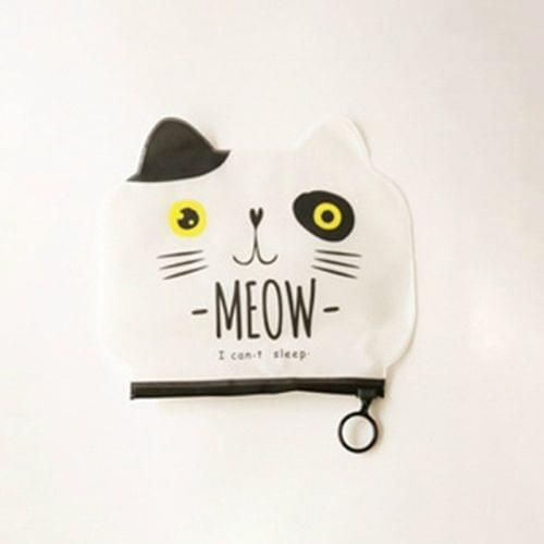 3 PCS Cartoon Cat Shape Stationery Storage Bag Creative Translucent Frosted Waterproof File Bag Zipper Bag(White Cat)
