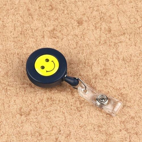 2 PCS ID Easy-to-pull Buckle Smiling Face Holder Name Tag Card Key Badge Retractable Holder Belt Clips(Navy)