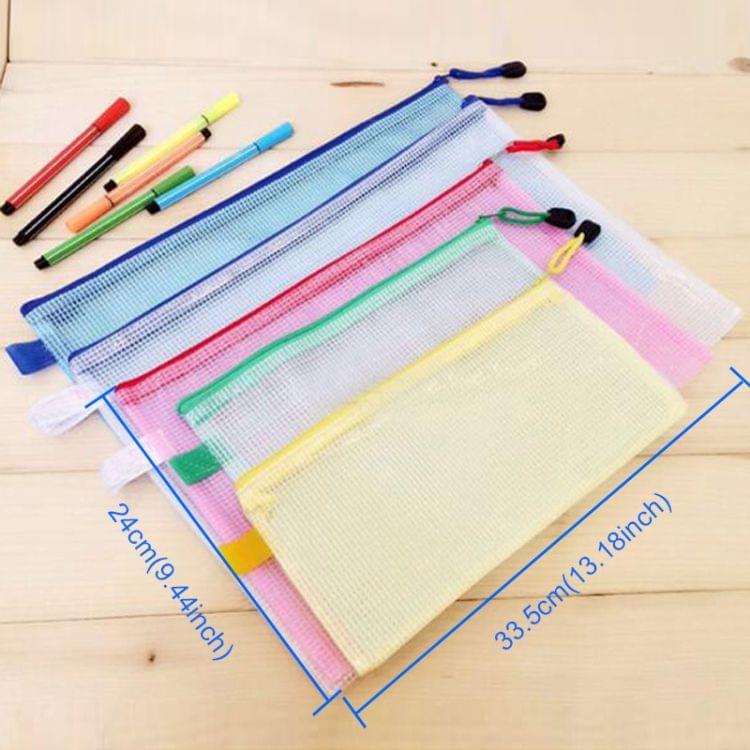 12 PCS Zipper Plastic Mesh Stationery Bag, Random Color Delivery (A4, Size: 33.5x24cm)