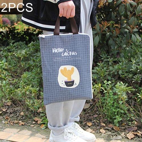 2 PCS Cactus Pattern Waterproof and Dustproof Canvas File Bag Zipper Data Portable Storage Bag, Random Style Delivery