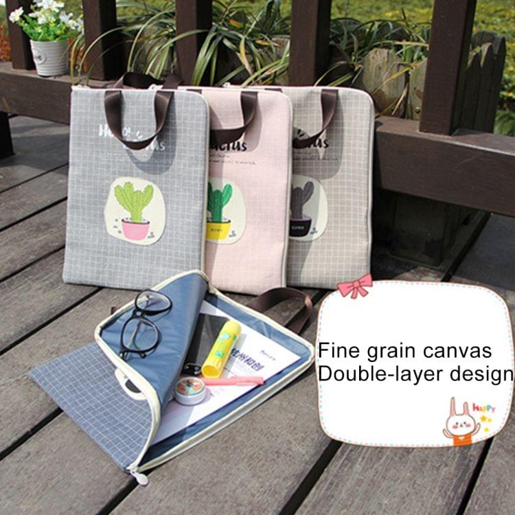 2 PCS Cactus Pattern Waterproof and Dustproof Canvas File Bag Zipper Data Portable Storage Bag, Random Style Delivery