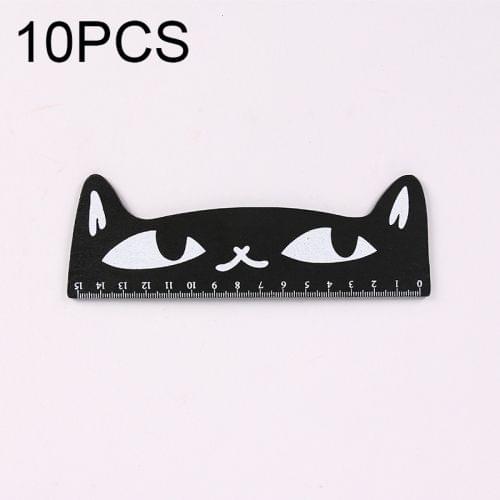 10 PCS Creative Cat Shape Wood Straight Ruler Student Learning Stationery, Ruler Scale Length: 15cm(Black)