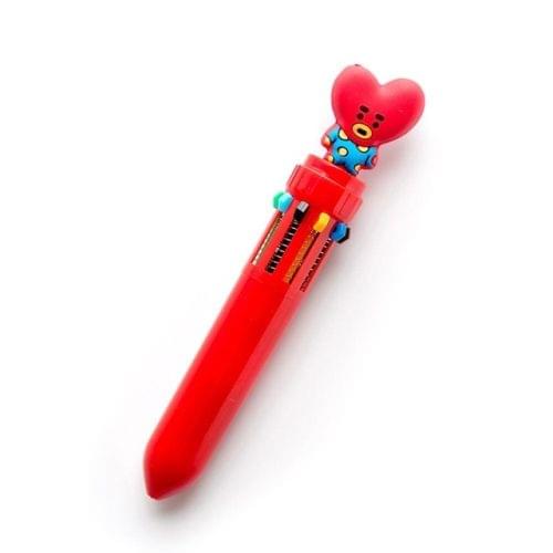 Cartoon Cute Ten Color Press Ballpoint Pen Student Smooth Writing Bullet Portable Marker(Heart)