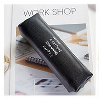 Letter Pattern Pencil Case Pencil Bag School Students Stationery Office Supplies Soft PU Pencilcase Gift Cute Pencil Box Pouch(Square black letters)