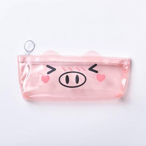 Transparent Pig Pencil Case for Girls Cute PVC Pencil Bag Stationery Pen Pouch School Office Supplies(Shy)