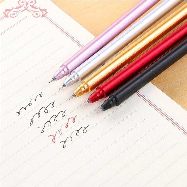 5 PCS Simple Triprism Ballpoint Pen Pure Metal Color School Office Stationery Supplies(Red)