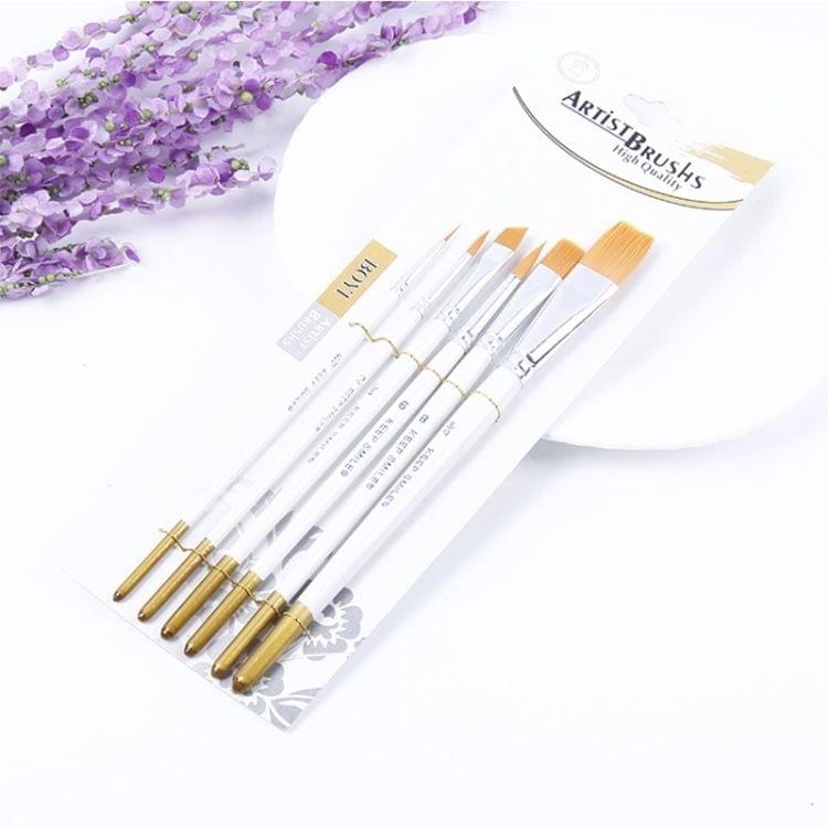 6 PCS Artists Oil Painting Brush Set Nylon Hair Wood Handle Acrylic Watercolor Pointed Tip Drawing Pen