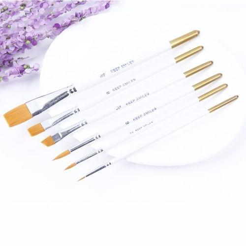 6 PCS Artists Oil Painting Brush Set Nylon Hair Wood Handle Acrylic Watercolor Pointed Tip Drawing Pen