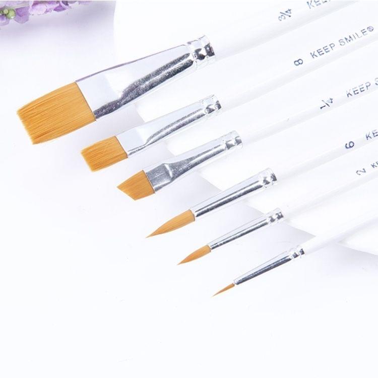 6 PCS Artists Oil Painting Brush Set Nylon Hair Wood Handle Acrylic Watercolor Pointed Tip Drawing Pen