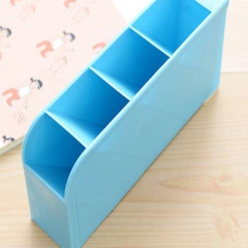 2 PCS Multi-function 4 Grid Desktop Pen Holder Office School Storage Case Plastic Box Desk Pen Pencil Organizer(Blue)