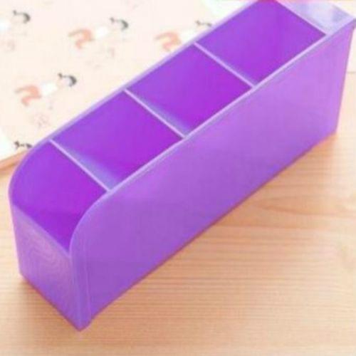 2 PCS Multi-function 4 Grid Desktop Pen Holder Office School Storage Case Plastic Box Desk Pen Pencil Organizer(Purple)