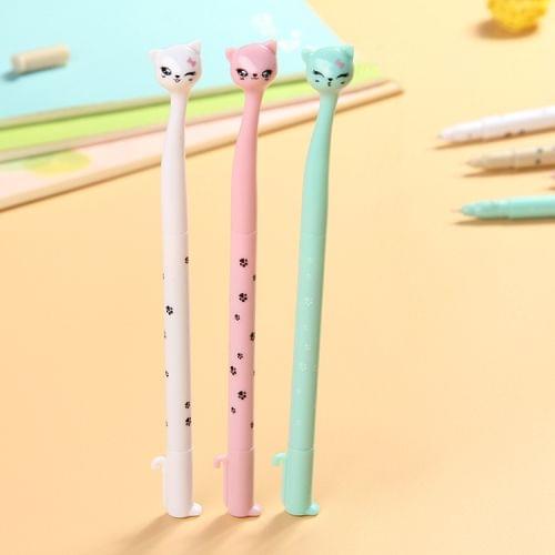 3 PCS Black Ink Refill Creative Cute High Foot Cat Gel Pen 0.5mm Signature Pen School Stationery Office Supply, Random Color Delivery