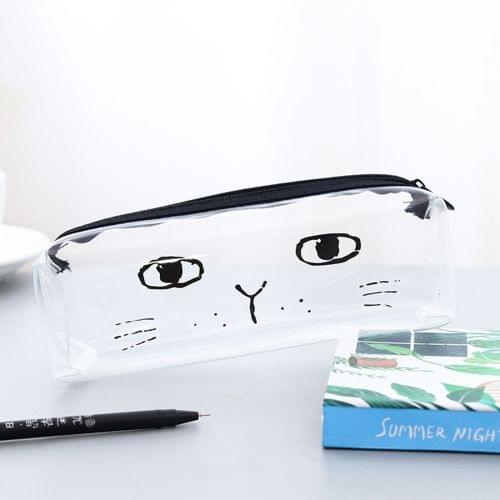 Creative Stationery Simple Transparent Cat Expression Large Capacity Pencil Bag Stationery Storage Organizer Case for Students School Office Supplies, Random Style Delivery