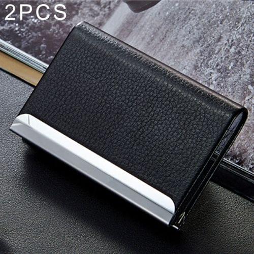 2 PCS Lichi texture Business Card Holder Credit Card ID Case Holder(Black)