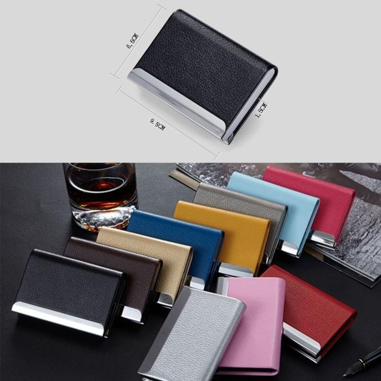 2 PCS Lichi texture Business Card Holder Credit Card ID Case Holder(Black)