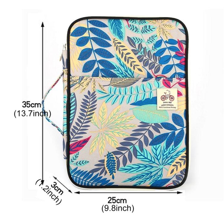 Office Supplies Leaves Pattern Zipper Document Folder A4 Storage Bag (Gray+Cyan)