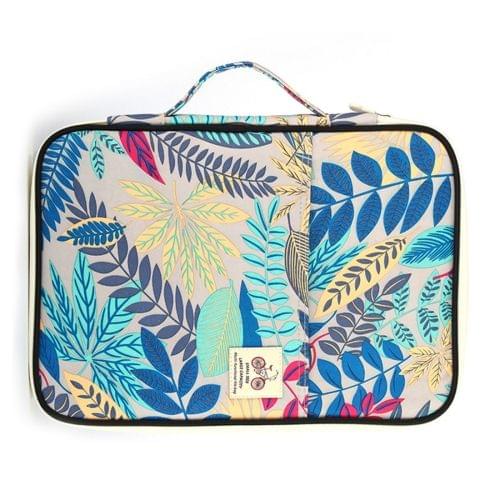 Office Supplies Leaves Pattern Zipper Document Folder A4 Storage Bag (Gray+Cyan)