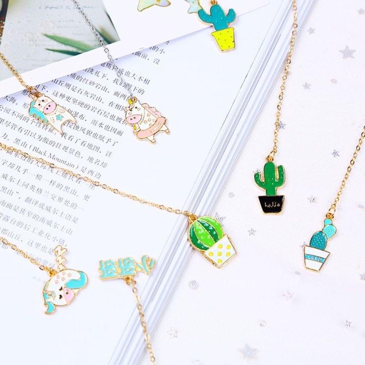 Kawaii Creative Metal Cute Animals Bookmarks Funny Book Marker Stationery Gift(Yellow cactus)