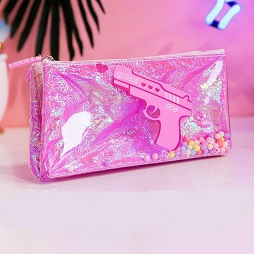 Kawaii Two-faced Pencil Case Transparent candy PU Gift Estuches Pencil Box Pencil Bag School Supplies Stationery(Pink)