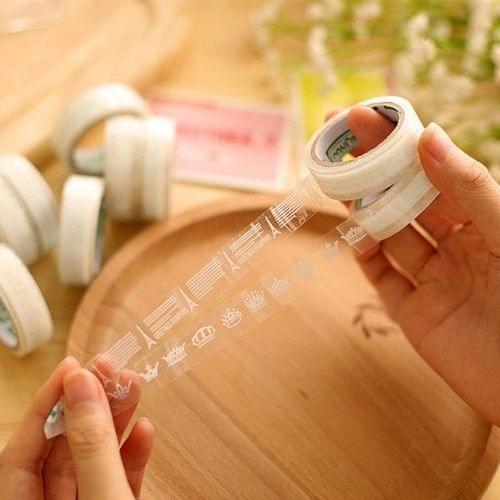 5 PCS 10m School Office Stationery Cute Transparent Lace Pattern Decorative Tape, Random Style Delivery (White)