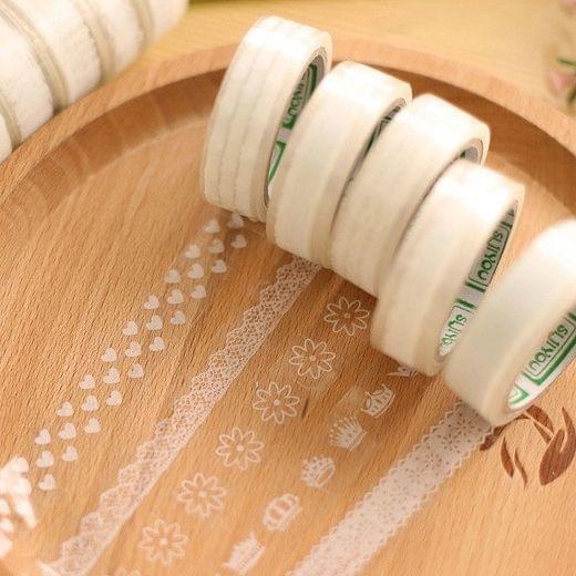 5 PCS 10m School Office Stationery Cute Transparent Lace Pattern Decorative Tape, Random Style Delivery (White)