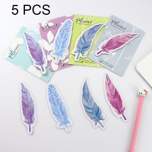 5 PCS Fresh Style Color Feather Stickers Message Notepad Convenience Stickers, Random Color Delivery
