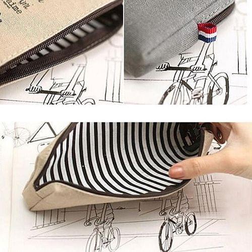 Retro Canvas Makeup Bag Cosmetic Case Coin Pouch Zipper Bag Purse Stationery Pen Bag(Hanger)