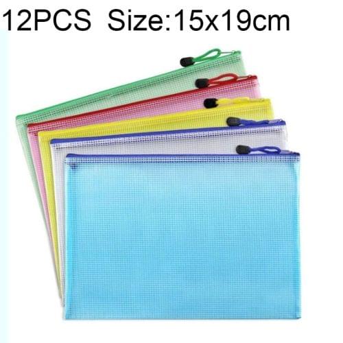 12 PCS Zipper Plastic Mesh Stationery Bag, Random Color Delivery (B6, Size: 15x19cm)