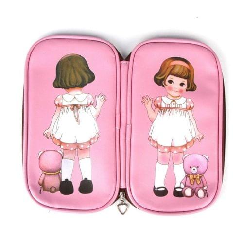 Doll Pattern Creative Office School Supplies Simple Retro Pencil Cases(Pink)