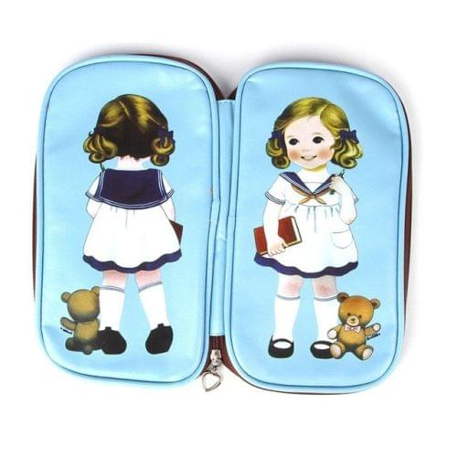 Doll Pattern Creative Office School Supplies Simple Retro Pencil Cases(Blue)