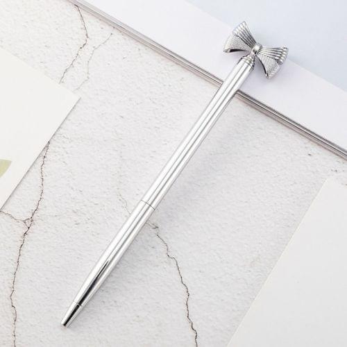 Kawaii Cute Bow Ballpoint Pen Metal Ball Pen Fashion School Office Supplies Students Gift(Silver plating)