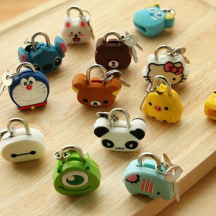 X38 Cute Creative Cartoon Animal Luggage Bag Metal Lock Journal Diary Book Password Lock File Holder Accessories(Yellow 2 eye)