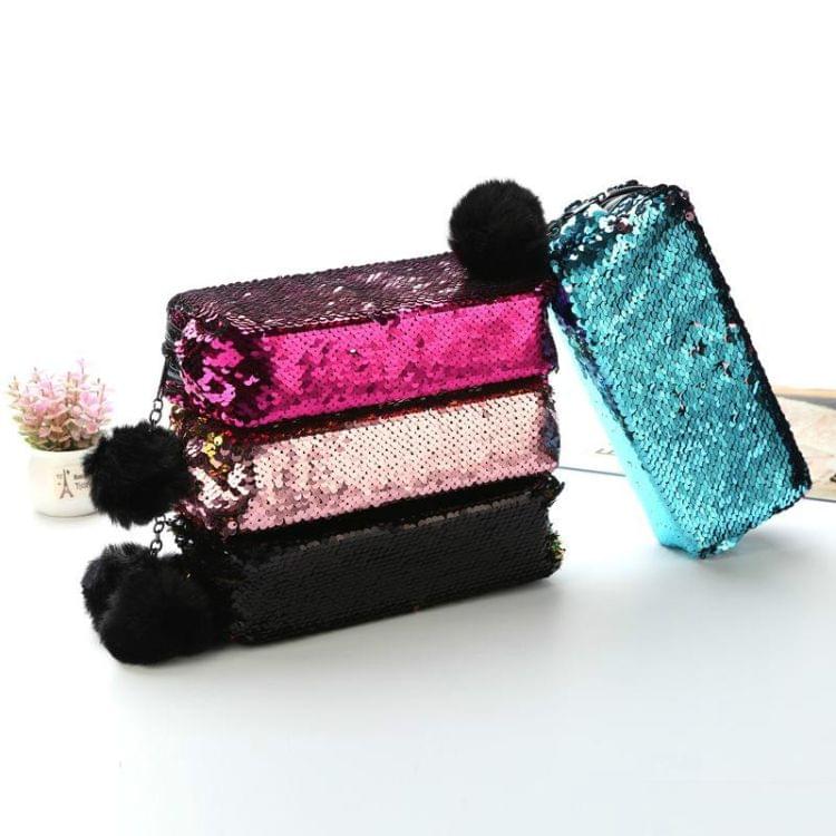 3 PCS Reversible Sequin Pencil Case for Girls School Supplies Super Big Stationery Gift Magic Makeup Bag(Magic Blue+Silver)