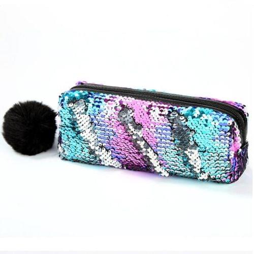 3 PCS Reversible Sequin Pencil Case for Girls School Supplies Super Big Stationery Gift Magic Makeup Bag(Magic Blue+Silver)