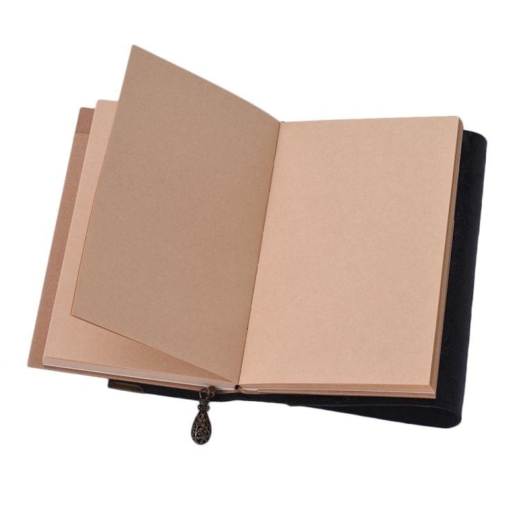 Embossed Pattern Soft Leather Travel Leather Notebook Diary Notepad with Lock & Key(Brown)