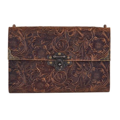 Embossed Pattern Soft Leather Travel Leather Notebook Diary Notepad with Lock & Key(Brown)