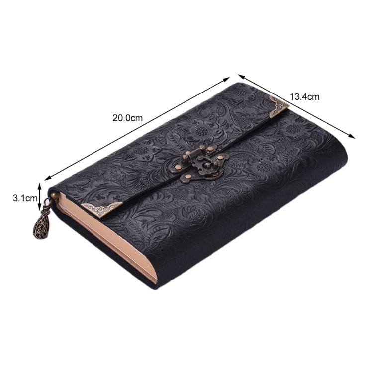 Embossed Pattern Soft Leather Travel Leather Notebook Diary Notepad with Lock & Key(Brown)