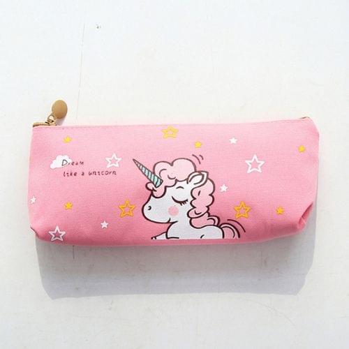 2 PCS Cute Cartoon Animal Unicorn Pattern Pencil Cases Kawaii Canvas School Supplies Stationery Pencil Case Box(Pink)