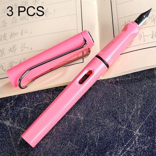 3 PCS School Office Extra Fine Titanium Alloy Nib Transparent Piston Fountain Pen(Pink), Random Delivery (0.5mm/0.38mm Nib)