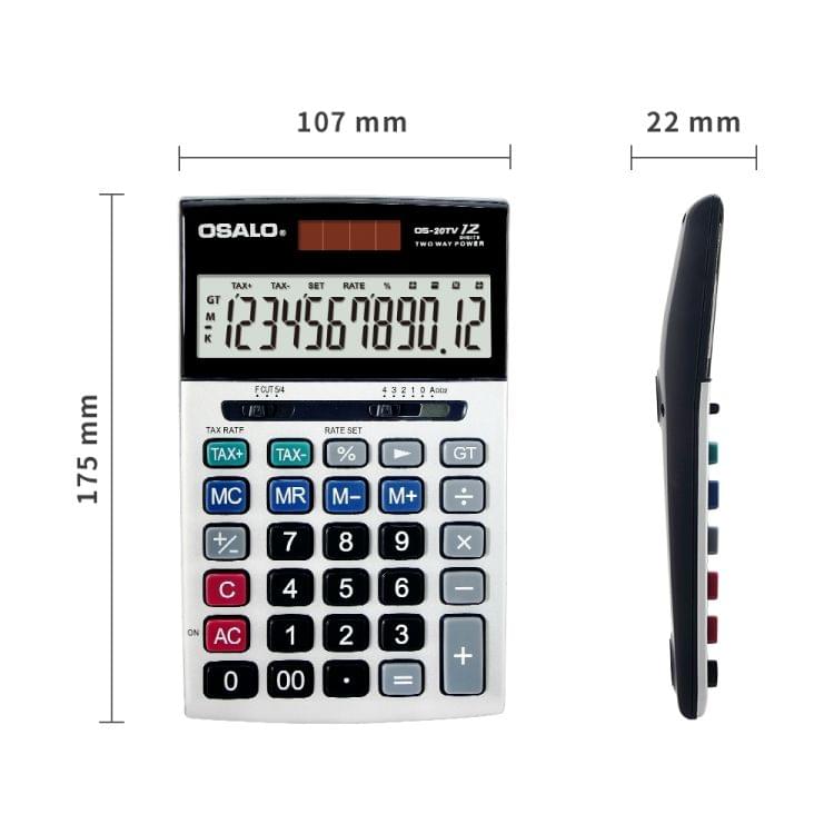 OSALO OS-20TV 12 Digits Desktop Tax Rate Calculator Solar Energy Dual Power Calculator