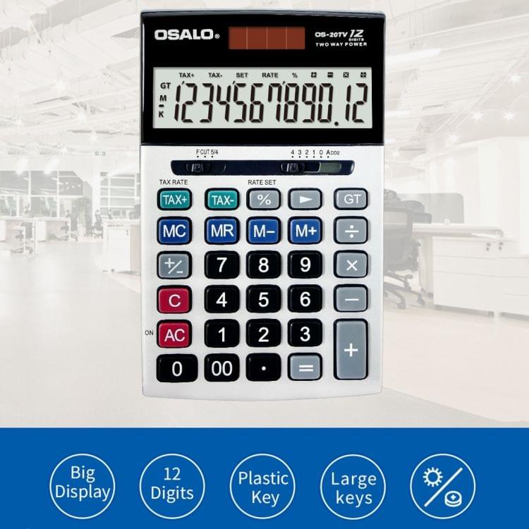OSALO OS-20TV 12 Digits Desktop Tax Rate Calculator Solar Energy Dual Power Calculator