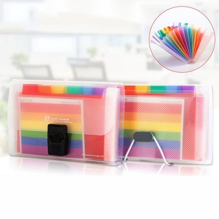 13 Grid Expanding File Folder A6 Document Buckle Lanyard Bag Multicolor Expanding File(Multicolor Buckle)