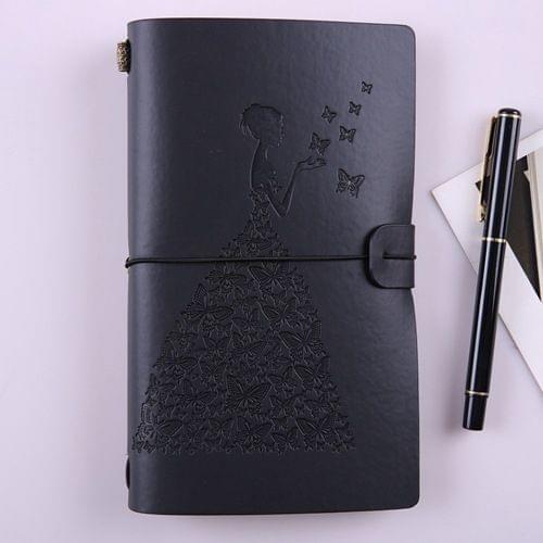 BSD020  Pretty Butterfly Lady Vintage Travelers Notebook Diary Notepad PU Leather Literature Journal Planners School Stationery(Black)