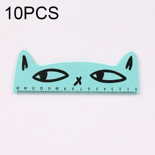 10 PCS Creative Cat Shape Wood Straight Ruler Student Learning Stationery, Ruler Scale Length: 15cm(Green)