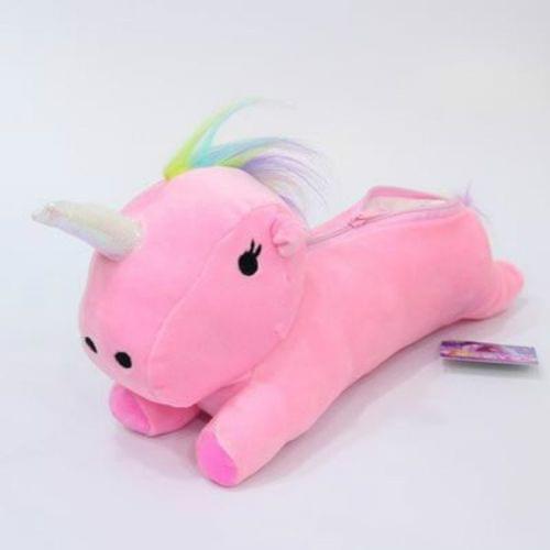 Cute Cartoon Unicorn Shape Plush Student Tool Pen Bag(Pink)