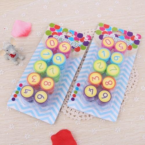 10 PCS/Box Round Multicolor Fun Cute Child DIY Scrapbook Stamp Cartoon Rubber Stamps Scrapbooking Reward Toy(SW931-10 Numbers)