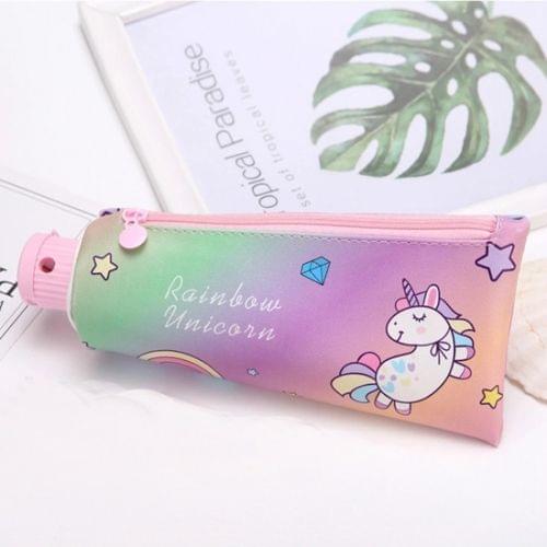 Toothpaste Pencil Case School Pencil Sharpener Pencilcases Stationery Student Zipper Pen Box Leather Pencil Bag(Rainbow unicorn)