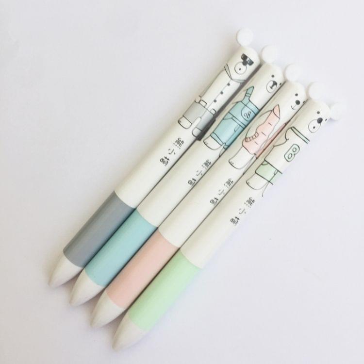 2 PCS Lovely Bear Double Writing Press Ballpoint Pen 0.5 mm Mechanical Pencil School Office Supply Gift Stationery Random Color Delivery