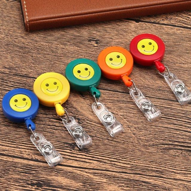 2 PCS ID Easy-to-pull Buckle Smiling Face Holder Name Tag Card Key Badge Retractable Holder Belt Clips(Orange)