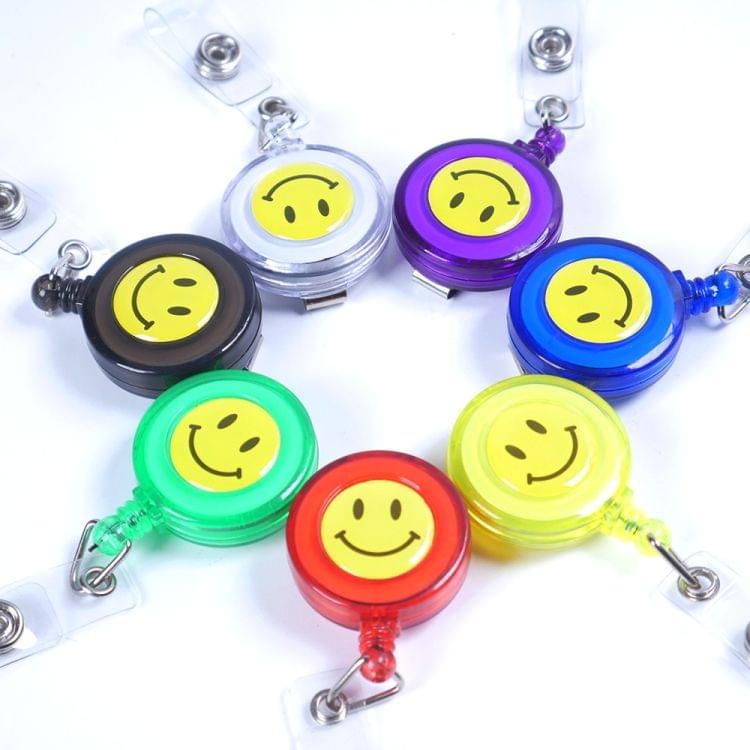 2 PCS ID Easy-to-pull Buckle Smiling Face Holder Name Tag Card Key Badge Retractable Holder Belt Clips(Orange)